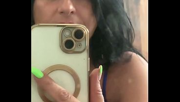Blue Lace Mirror Tease with My Squirt-Stained Mirror