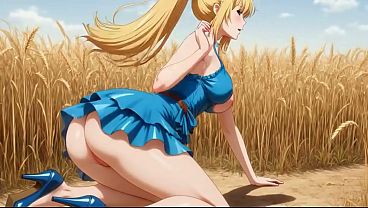 Naked Nymph in Wheat: Masturbation and Rear-Entry Ravishing (ai generated)