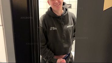Strainger's Big Fat Cock in Public Toilet Blowjob