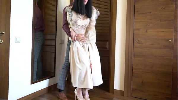 Hard fuck with horny brunette slut in sexy long dress, high heels and fur coat. Pov blowjob, pov doggy style (teaser)