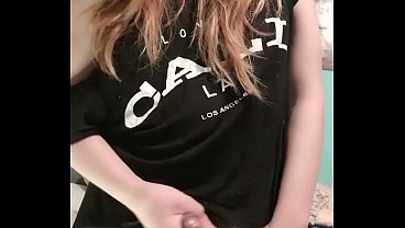 Blonde transgirl pay with her tits until cum