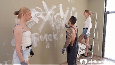 Painting walls turns into a wild threesome