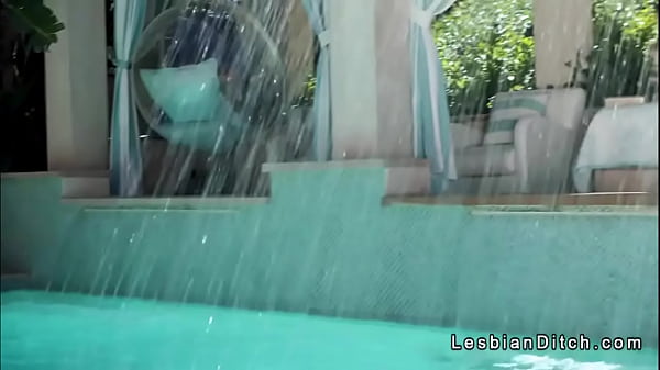 Wet lesbians in bikinis by the pool and in the bedroom