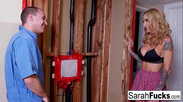 Sexy Milf Sarah pays her plumber with her tight pussy