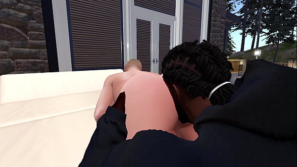 Varselly9 - Second Life Schwarzer Mann fickt weiße Frau auf einer Veranda
