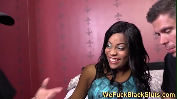 Ebony Babe Monique Simone Gets Jizz faced from 2 big white cocks
