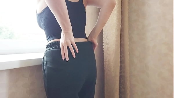 Sexy milf by the window in black lace panties showed natural tits ass and pussy