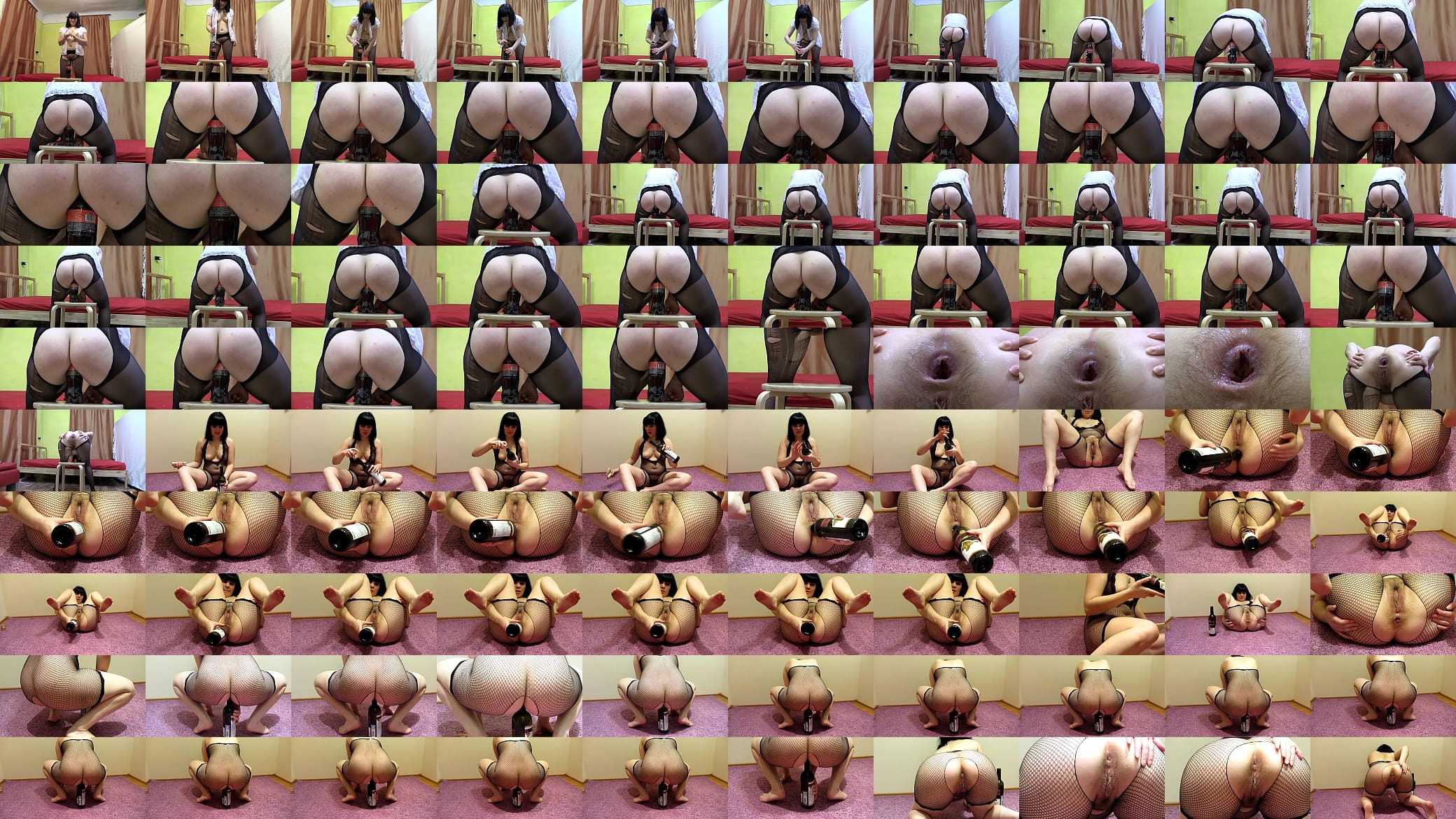 Coca Cola bottle fucks my anal and stretches my asshole. Brunette in pantyhose masturbates and shows her gaping ass. Homemade fetish. 预览图