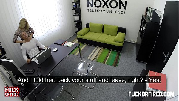 Horny blonde secretary fucks her boss in the office