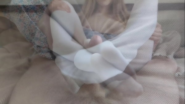 Footjob in White Pantyhose