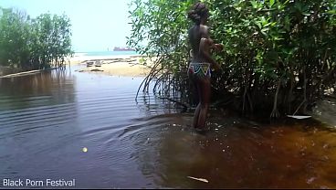 This gorgeous skinny african slut gave me a footjob in the wild