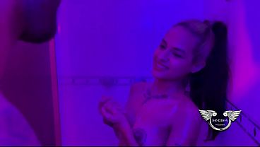 My roommate, who's been hard all day, is called over for sex in the shower.