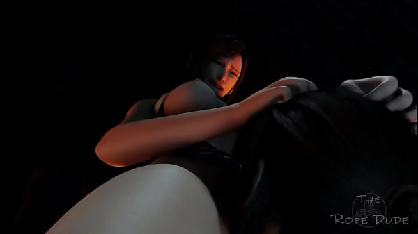 Lara Croft struggles in a cunnilingus with Tifa while beeing tied up [Lara's Capture part 3 TheRopeDude]
