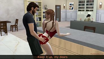 Stepdaughter plays with her stepfather while her stepmother is next to