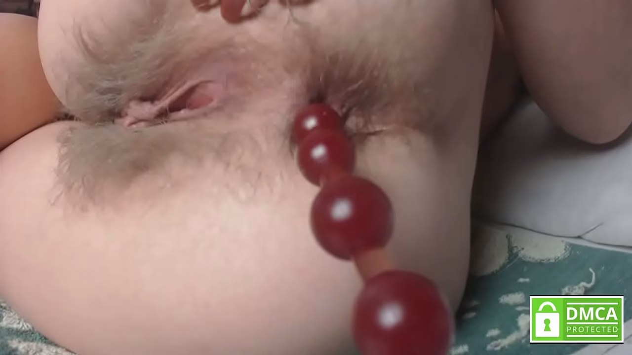 Pushing out anal beads without hands from sexy hairy asshole