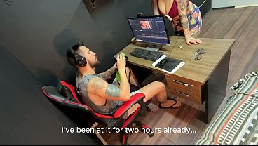 Camila Vegas giving me a blowjob in the office, kneeling until I'm completely emptied.