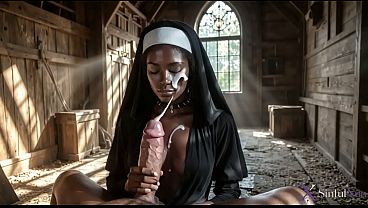 In an abandoned barn, a ragged nun was fucked in all her holes.[AI]