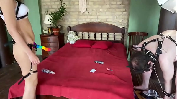 Femdom Anastasia Mistress fucks slave with strap on