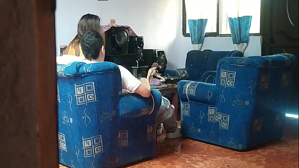Family Voyeur: My stepsister has sex with her boyfriend in the living room while I spy on her and masturbate