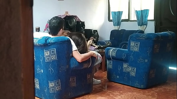 Family Voyeur: My stepsister has sex with her boyfriend in the living room while I spy on her and masturbate