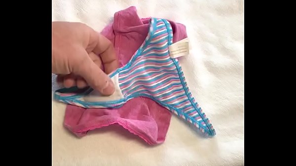 Close up of her panties, big cum shot