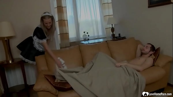 Gorgeous maid in white stockings gets slammed