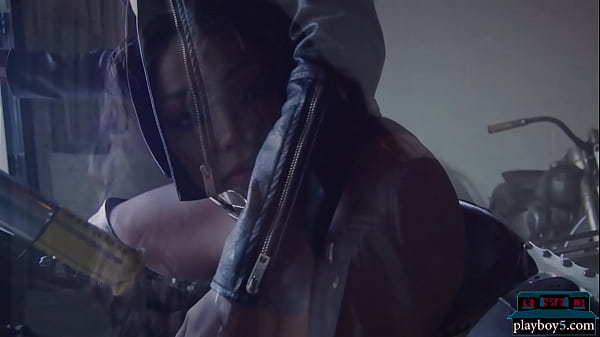 Download Video - Big booty ebony MILF Harley Dean strips nude in a motorcycle work shop