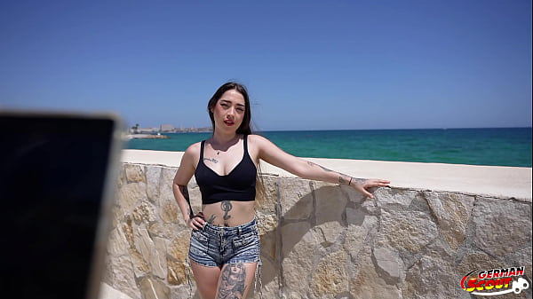 GERMAN SCOUT - Inked Latina Girl Melania Dark Pick Up for no Condom Casting Fuck at Holiday Trip