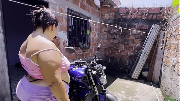 Neighbor helps me wash my motorcycle and then fucks me with a lot of cum in my mouth.