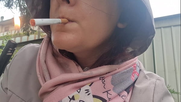 Smoking cigarette broken pantyhose sexy feet