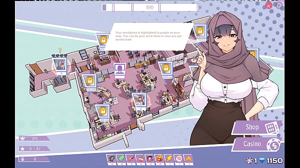 Tsundere Milfin [ HENTAI Game PornPlay ] Ep.1 My muslim boss got her ass stuck in the elevator with no panties !