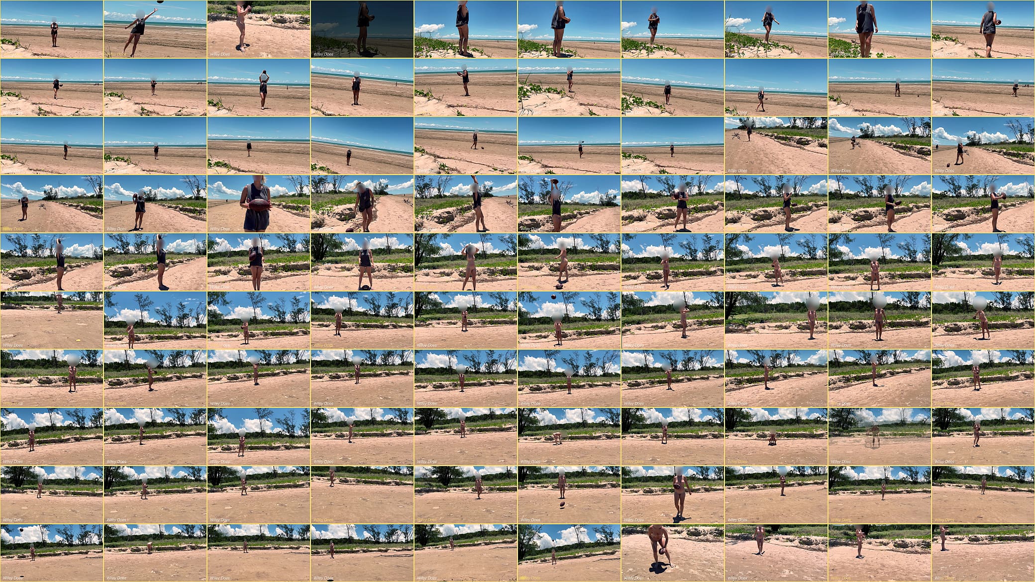 Wife plays football nude at public clothed beach 预览图