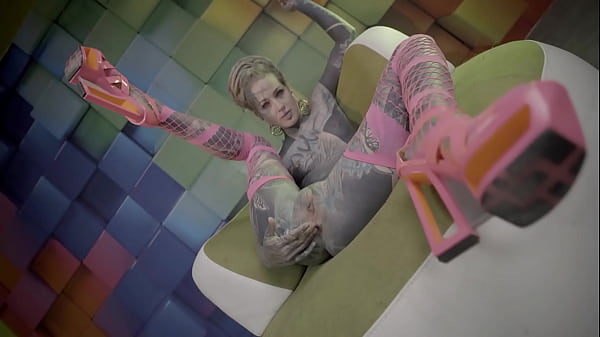 Ink-covered TEEN easing into a slow, intense anal stretch