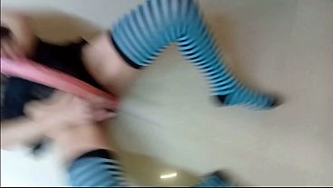 Couple Lola y Candy pegging with strap-on, man dressed as a woman with hot wife