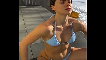 Winter Sneak Peak - Hot and Cold! - Girls Version - Hot AI GIrls in Light Blue Bikinis Stretching on the Steps and Showing off their Bodies in the WInter Snow