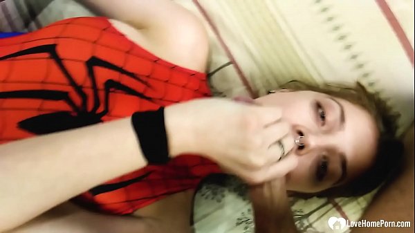Kinky stepsister in a spiderman outfit gets creamed