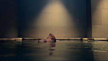 Busty Latina masturbates in the ONSEN! She gets horny and fucks her man in the hotel!