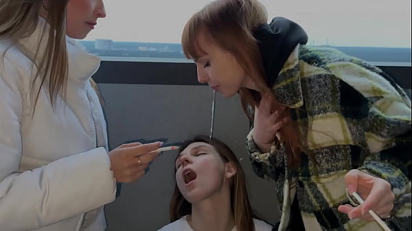 Sadistic Humiliation Of Human Ashtray With Spit And Ashes - Public Lezdom Party