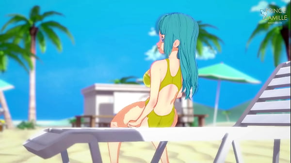 Download Video - Maron in yellow swimsuit masturbates on the beach - Dragon Ball Z