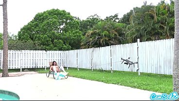 lesbian teen threesome play tug a war with a drone pulling ping balls out of the