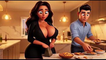 AI generated. Sex girl in the kitchen gives her body