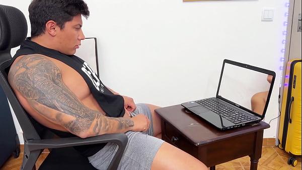 Pornstar steps out of the computer screen to please her horny fan