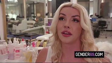 Blonde Trans Hairdresser Gets Ass Pounded by Customer