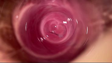 Camera deep inside Mia's teen creamy pussy, Transparent dildo fuck