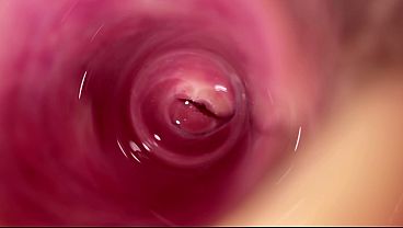 Camera deep inside Mia's teen creamy pussy, Transparent dildo fuck