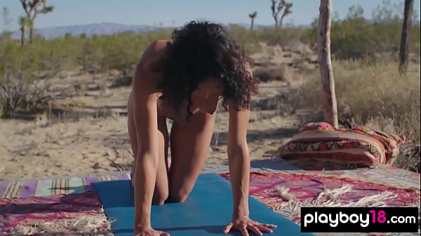 Skinny MILF yoga instructor Daniella Smith practicing in the desert outdoor