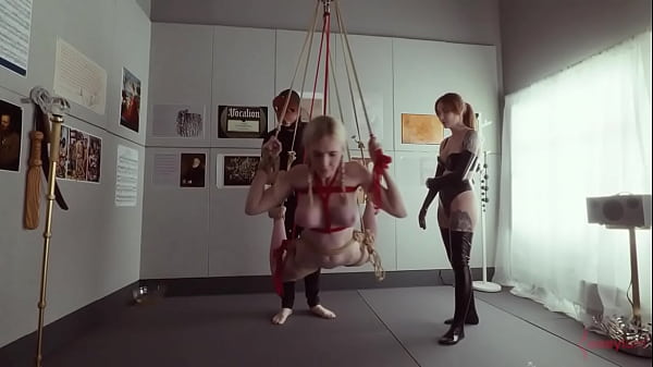 Submissive bondage puppet Rebel Rhyder sucks cock and eats ass in a demented threesome game