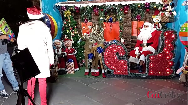 Sexy exhibitionist MILF celebrating Christmas in public