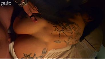 A skinny Latina with a perfect ass and a body covered in tattoos, fucking doggy style and getting her ass completely wrecked...