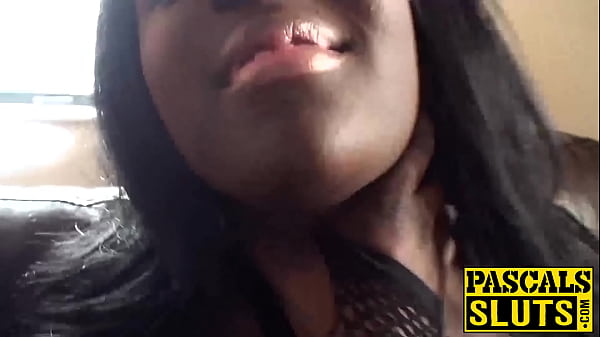 Chubby Ebony girl with big tits gets fucked roughly on sofa